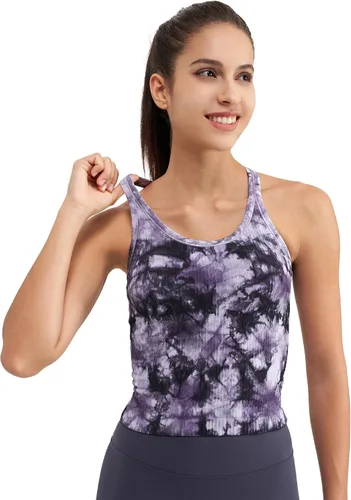 Miniatura 21 de sphinx cat - Camiseta corta de entrenamiento para mujer, camiseta sin mangas, acanalada, con espalda cruzada y brasier integrado