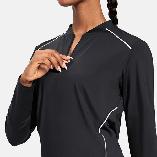 Miniatura 4 de BALEAF Camisetas de manga larga para mujer, tenis y golf, UPF 50+ con cremallera de 14, de secado rápido