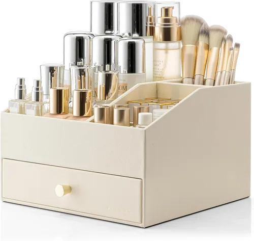 Miniatura 15 de Organizador de maquillaje Vlando, organizador para el cuidado de la piel para tocador, organizador de maquillaje de PU con cajones, estuche