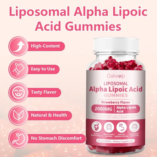 Miniatura 6 de Paquete de 2 gomitas liposomales de ácido alfa lipoico de 2000 mg, complejo ALA de alta potencia, biotina y benfotiamina para antioxidante, salud