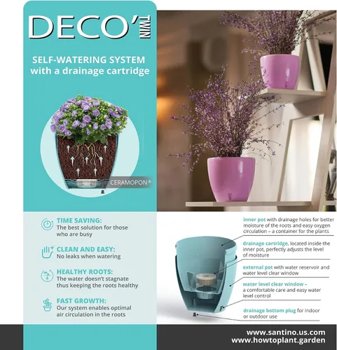 Miniatura 3 de DECOPOTS - Maceta de riego automático - Maceta decorativa para interiores con cartucho de drenaje e indicador de nivel de agua