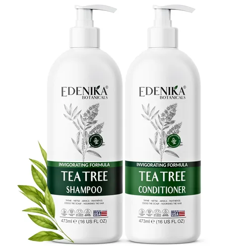 EDENIKA BOTANICALS Juego de champú y acondicionador de aceite de árbol de té, limpieza profunda para acumulación y cuero cabelludo graso, alivia la