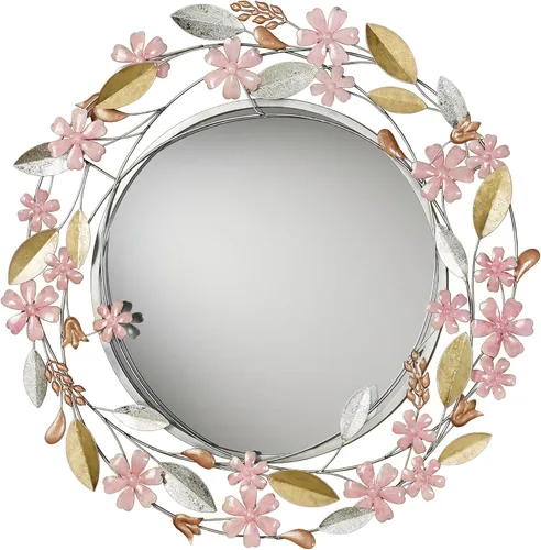 Touch of Class Wildflower Reflections - Espejo de pared redondo floral rosa de 33 pulgadas de diámetro x 2 D