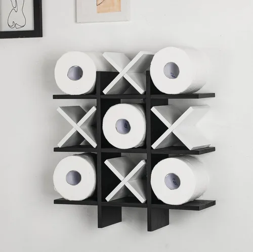 Miniatura 10 de Weysat Soporte de Papel Higiénico Tic Tac Toe Decoración de Pared de Baño Almacenamiento Colgante de Madera Rústica Estantes Independientes Montados