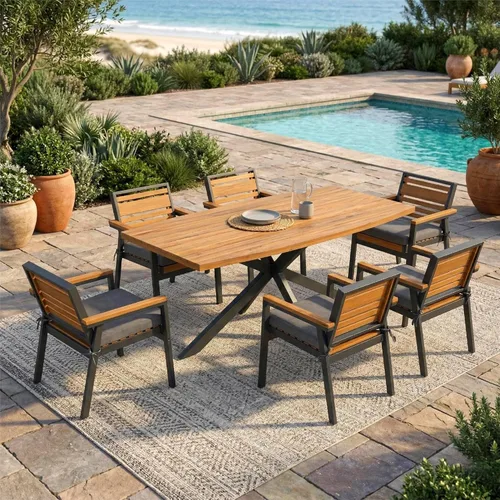 Miniatura 20 de Quarte Moderno juego de comedor de patio al aire libre de 5 piezas, juego de barra de mimbre de ratán de polietileno para jardín, 4 sillas de altura