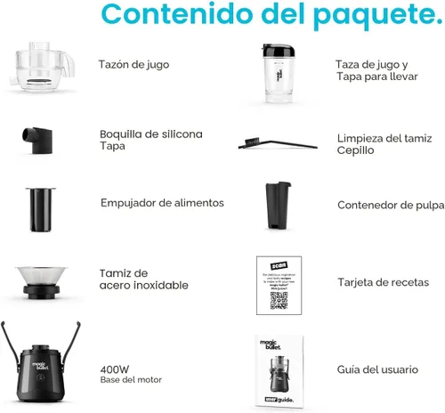 Miniatura 8 de Magic Bullet® Mini Exprimidor, Ahorro de Espacio en la Encimera, Canal de Alimentación de 2 Pulgadas para Frutas y Verduras, 400W, Taza de 16oz