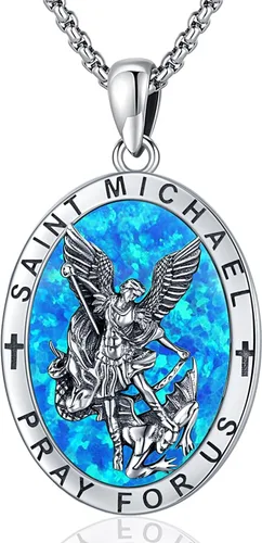 Miniatura 65 de Odinstone Collar de plata de ley 925 con medalla de San Miguel/San Cristóbal/San Benito/Crucifijo de Jesús/San Uriel/Arcángel Rafael para hombres