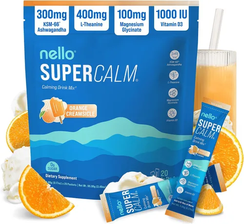 Miniatura 11 de Nello Supercalm - Mezcla de bebida en polvo, reductor de cortisol y ayuda para dormir, L Teanina, Ashwagandha Ksm-66, Magnesio Glicinato, Vitamina