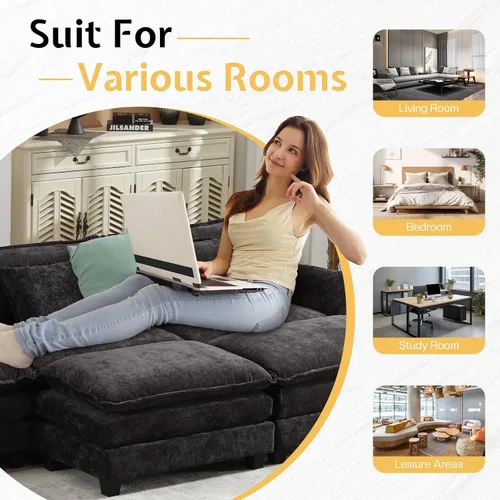 Miniatura 7 de Sofá modular seccional, sofá de nube con otomana, asiento profundo de felpilla en forma de L para sala de estar y apartamento