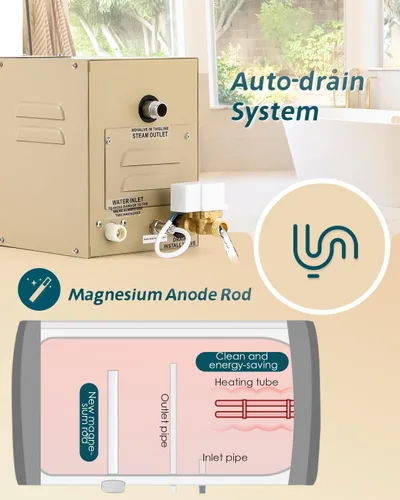 Miniatura 4 de Kit generador de ducha de vapor 3KW para baño, sauna, spa, sistema de autodrenamiento, cabezal de vapor de aromaterapia, controlador impermeable