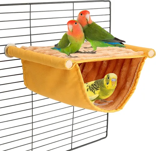 BWOGUE Cama nido hamaca colgante cálida de invierno para pájaros, cabaña para acurrucarse, casa tienda juguete de loro, percha de jaula de pájaros