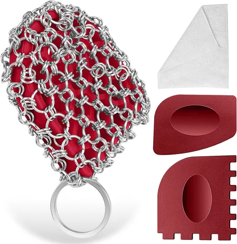 Herda Kit de herramientas raspadoras de hierro fundido, 4 piezas de hierro fundido limpiador de sartén kit de cuidado de limpieza 316 depurador de
