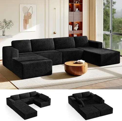 Miniatura 30 de Vesgantti Sofá modular en forma de U de 119 pulgadas, sofá modular de pana con asiento profundo y soporte de resortes, sofá convertible con 2 Beige
