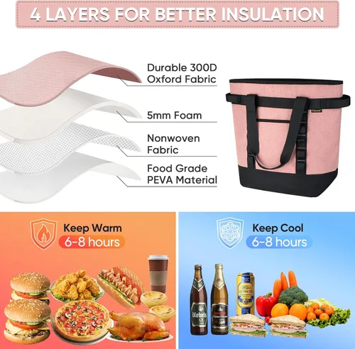 Miniatura 3 de BALEINE Bolsas grandes aisladas para 45 latas, bolsa de mano suave de PEVA, bolsas de comestibles aisladas con cremallera superior