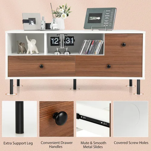 Miniatura 9 de Tangkula Soporte de TV de granja para televisores de 50 pulgadas, moderna mesa consola de pantalla plana con 2 cubos y 3 cajones grandes, armario