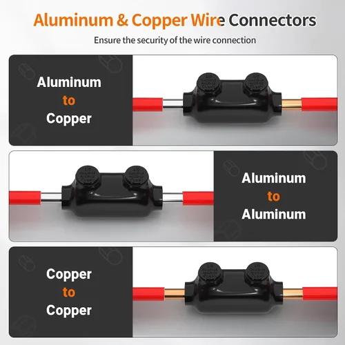 Miniatura 4 de Joinfworld Conector de empalme en línea de 2 puertos 1/0-14AWG Conectores de alambre de aluminio a cobre Conectores de alambre aislados Conectores