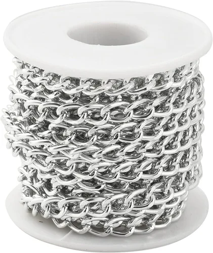 Miniatura 24 de N/C Cadenas de aluminio de 15 pies de eslabones de perlas de imitación, cadena de eslabones trenzados, cadenas de cable cruzado con colgante