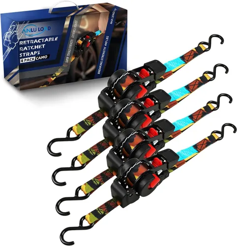 ANLULOAD Correa de trinquete retráctil (0.7 pulgadas x 6.5 pies), correa de amarre retráctil con gancho S para motocicletas, barcos, cuatrimotos,