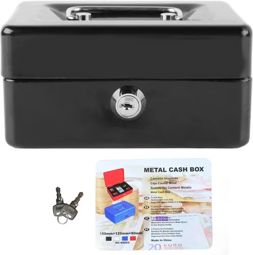 Miniatura 7 de Pyhodi Caja de dinero con cerradura de dos llaves, caja fuerte de metal pequeña con bandeja de dinero, organizador de dinero seguro para dinero
