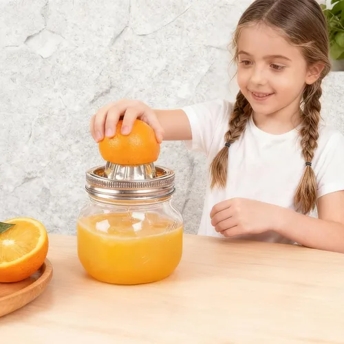 Miniatura 2 de Mason Jar - Tapa exprimidora de acero inoxidable (2 piezas), escariador de cítricos para tarro Mason de boca ancha, exprimidor de limón, exprimidor