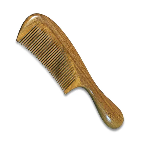 Peine de sándalo verde afilado de dientes finos con asa, cepillo desenredante de pelo fino de madera para suavizar y peinar el cabello de precisión