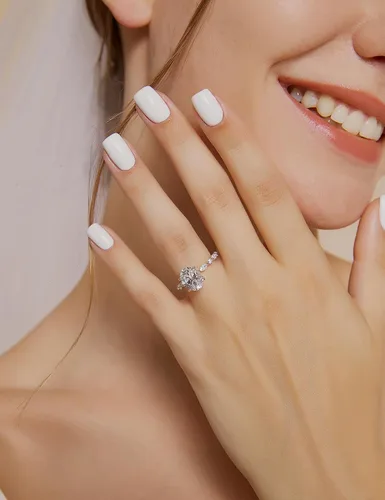 Miniatura 4 de EAMTI Anillo de compromiso de plata de ley 925 con circonita cúbica de corte ovalado, anillo de compromiso con halo solitario para mujer