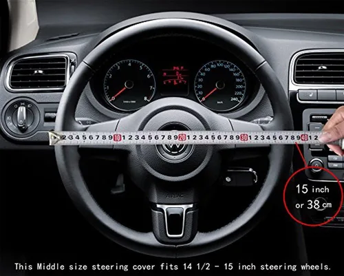 Miniatura 6 de Protector de volante Yunanwa Universal de 15 pulgadas de cuero auténtico reforzado duradero con diseño deportivo de ola, Negro + rojo