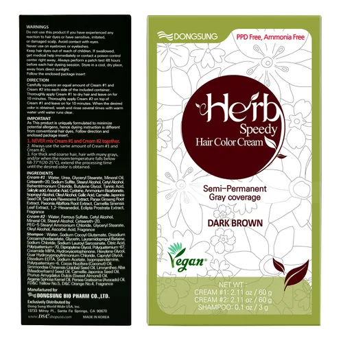 Miniatura 9 de Dongsung Herb Speedy Color Cream Dark Brown - Tinte vegano de hierbas coreanas para el cabello, sin PPD, sin amoníaco, hipoalergénico - Cobertura