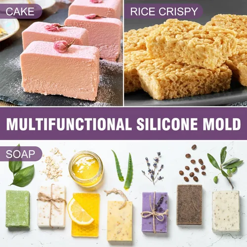 Miniatura 4 de Walfos Juego de 3 moldes de silicona para jabón, 6 cavidades, moldes rectangulares de silicona para jabón casero, pastel, chocolate y bandeja