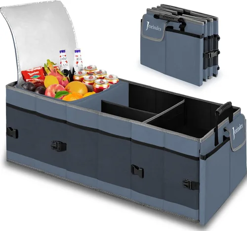 Miniatura 9 de Organizador de maletero con bolsa de enfriamiento aislada y a prueba de fugas incorporada, organizador de carga plegable para SUV con tiras