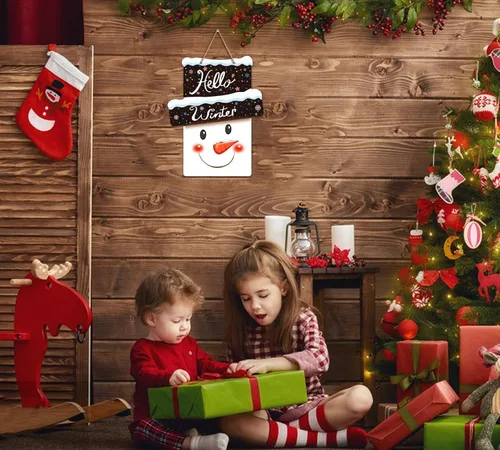 Miniatura 2 de D4DREAM Letrero de bienvenida con texto en inglés «Hello Winter» para puerta delantera, Navidad, invierno, bienvenida, coronas, colgador