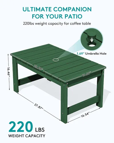 Miniatura 3 de SERWALL Mesa de centro para exteriores con agujero para sombrilla de 1.69 pulgadas, mesa de centro de polietileno de alta densidad para patio, Verde