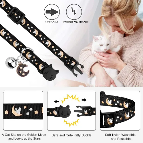 Miniatura 2 de 2 collares de gatos separables para niños y niñas, collares ajustables para gatitos con campana, negro y azul, 8 a 13.1 pulgadas Negro+Azul