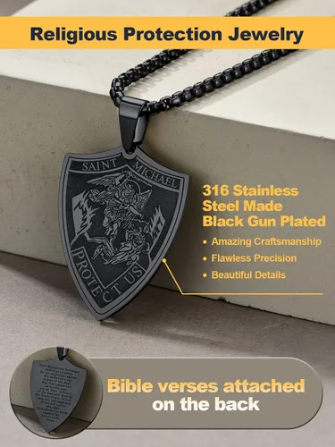Miniatura 132 de U7 Saint Benedict/Michael Medal Necklace, 316L Stainless Steel Virgin Mary Necklace for Men Women, Bible Verse Protection Necklace Catholic