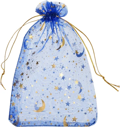 Miniatura 19 de MECCANIXITY Bolsa de organza de 3.5 x 5 pulgadas, bolsas de malla transparente de luna y estrella, bolsas de regalo con cordón, bolsa de regalo