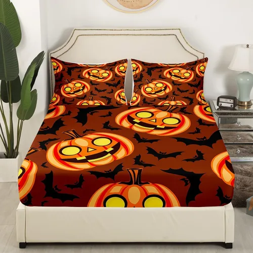 Miniatura 3 de Erosebridal Sábana bajera ajustable de Halloween, diseño de calabaza de dibujos animados, diseño de arco iris para niños, niñas, adolescentes