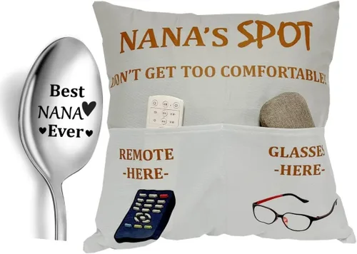 Miniatura 12 de Regalos para la Abuela, Fundas de Almohada Decorativas de 2 Bolsillos y 2 Lados de 18 x 18 Pulgadas y Cuchara Grabada, Regalos de Cumpleaños