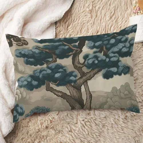 Miniatura 24 de ArogGeld Funda de cojín lumbar asiática de estilo chinoiserie, de lino marrón, pájaro y flor, funda de almohada asiática para sala de estar, A-6