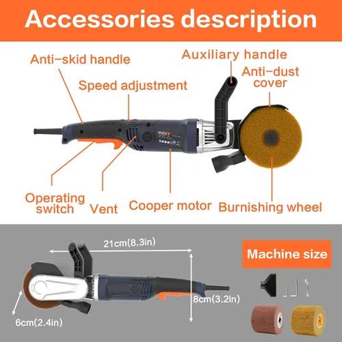 Miniatura 3 de MAXXT Máquina pulidora de bruñido, herramienta de acondicionamiento de superficie de 1300 W, 6 velocidades variables 3200 RPM motor máquina