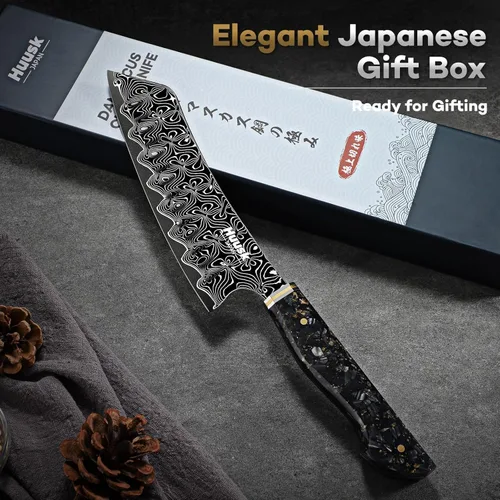 Miniatura 6 de Huusk Cuchillo de chef japonés de Damasco – Cuchillo de cocina ultra afilado Damasco VG-10, cuchillos Santoku profesionales con mango ergonómico