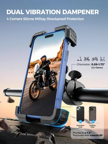 Miniatura 3 de Bovemanx Soporte de teléfono para motocicleta, [150 mph viento anti-vibración] [7.2 pulgadas compatible con teléfono grande] Soporte para teléfono