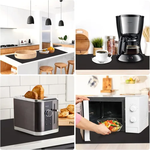 Miniatura 4 de Tapete grande de silicona resistente al calor, 78.7 x 15.7 pulgadas, mantel individual de silicona antideslizante para protector de encimera, Negro