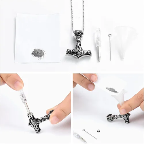 Miniatura 6 de Joyería de cremación de martillo de Thor vikingo nórdico Mjolnir para cenizas para mujeres y hombres, collar de urna de nudo celta de acero