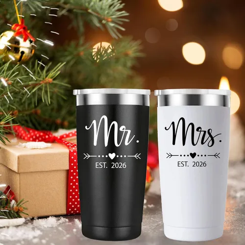 Miniatura 6 de Mamihlap Mr and Mrs Est - Taza de viaje 2026. Regalos de despedida de soltera para parejas de recién casados, esposa, novia y novia. Idea de vaso