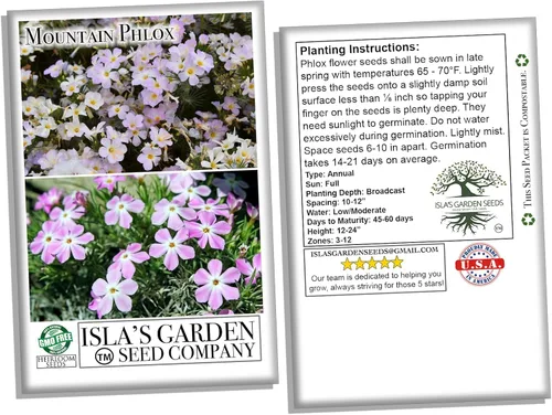 Miniatura 4 de Mountain Phlox Semillas de flores, más de 1000 semillas de flores por paquete, sin OMG y semillas de reliquia, (semillas de jardín de Isla), nombre