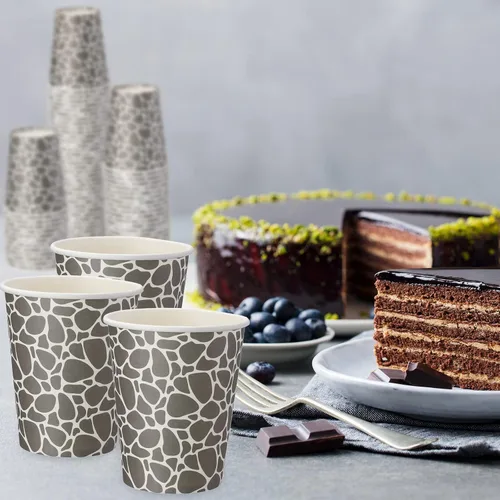 Miniatura 6 de Patelai Paquete de 100 tazas de café desechables de papel de 9 onzas, tazas geométricas para bebidas frías o calientes para agua, jugo, café o té