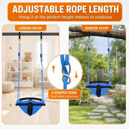 Miniatura 3 de Columpio para niños, hecho a mano, de red, con cuerda ajustable, columpios de árbol para niños, patio trasero, patio trasero, columpios para Azul