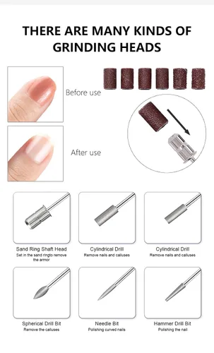 Miniatura 4 de Taladro de uñas eléctrico USB, lima de uñas portátil profesional, manicura y pedicura con 6 brocas de uñas, kit de herramientas de arte de uñas