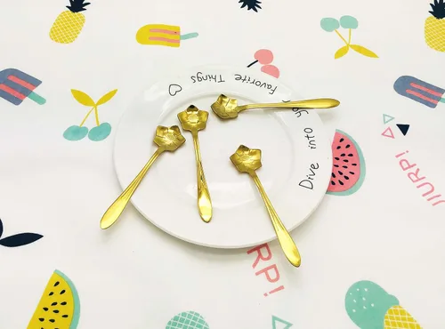 Miniatura 2 de Cuchara de flores de acero inoxidable de 10 piezas, cucharas creativas de postre doradas, cucharas de café, agitadores de café, cuchara de té