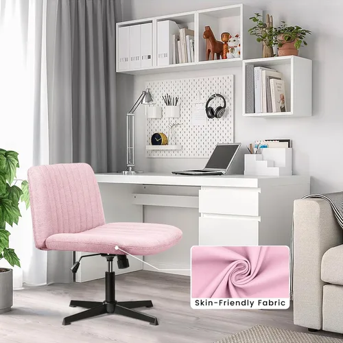 Miniatura 7 de PUKAMI Silla Criss Cross, Silla de Escritorio de Oficina sin Brazos con Patas Cruzadas sin Ruedas, Tela Acolchada Moderna Giratoria Altura Ajustable